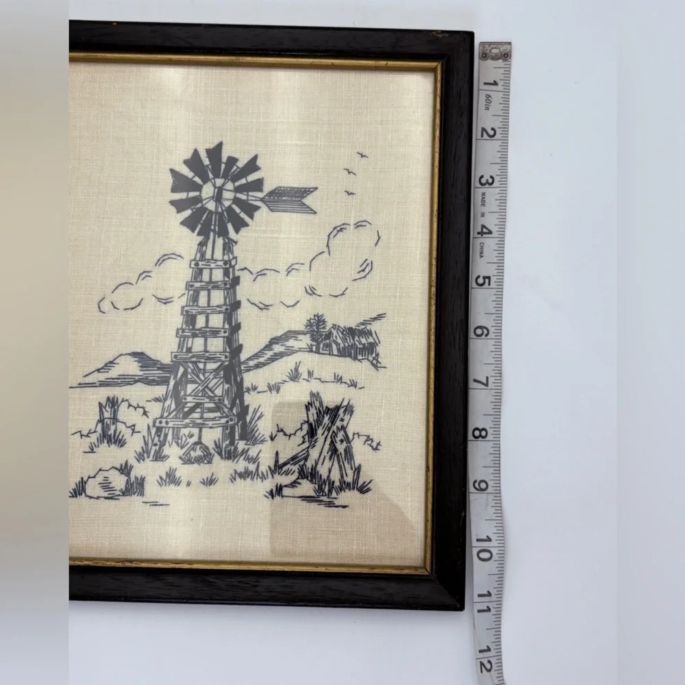 Vintage Framed Windmill Needlepoint Art